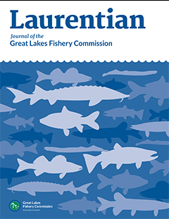 Image of a Great Lakes Fishery Commission Laurentian journal cover.  Image of great lakes fish silhouettes with Laurentian Journal of the Great Lakes Fishery Commission text